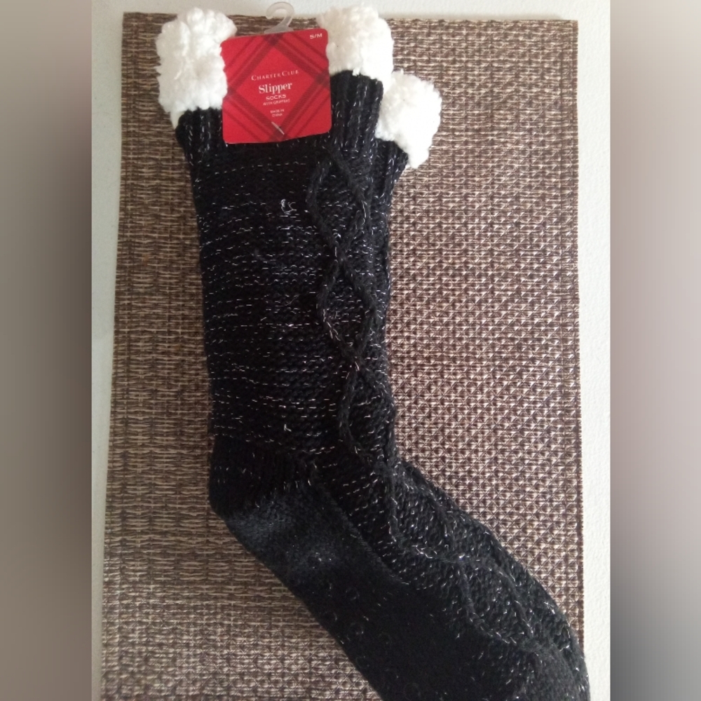 NWT Tall Knit & Sherpa Warm Cozy Soft Slipper Bootie Socks w/ Grippy Bottoms S/M